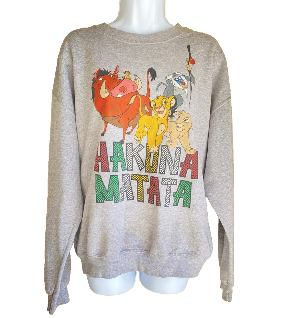 VTG Disney's Lion King Hakuna Matata Sweater L Gray Simba Timon Puma Kidcore Top